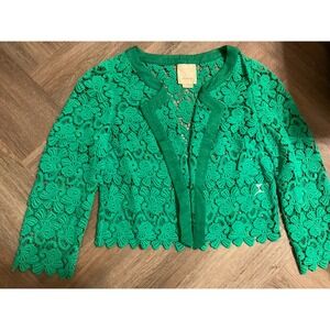 Elevenses Blazer Womens Extra Small Green Lace Scalloped Boho Anthropologie
